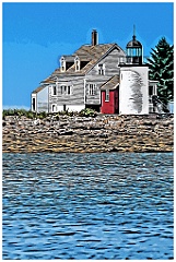 Blue Hill Bay Light on Green Island in Summer - Digital Painting